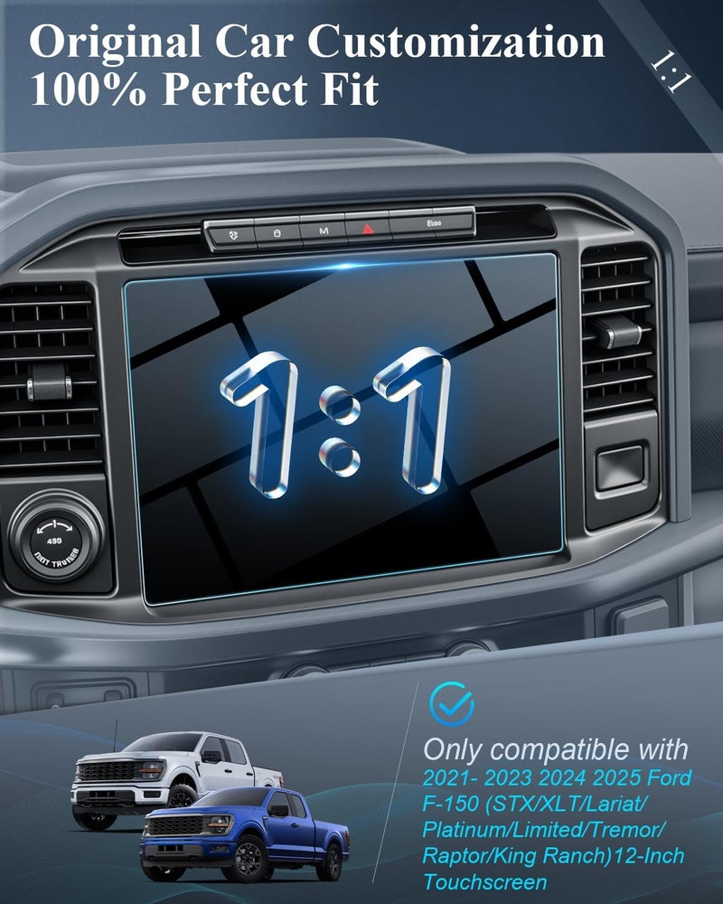 BIBIBO for 2025 F150 Screen Protector for 2021-2025 Ford F-150 (STX/XLT/Lariat/Platinum/Limited/Tremor/Raptor/King Ranch) SYNC4 12" Touchscreen[Tempered Glass Anti-Scratch ]2024 2025 F150 Pickup Accessories - Image 4
